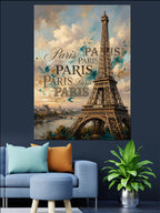 Eyfel Kulesi Paris Yazılı Poster Kanvas Tablo