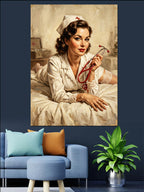 Steteskoplu Hemşire Pin-Up Tablosu Kanvas Tablo