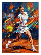 Renkli boya patlamalı tenis oynayan kadın sporcu dinamik tablo.