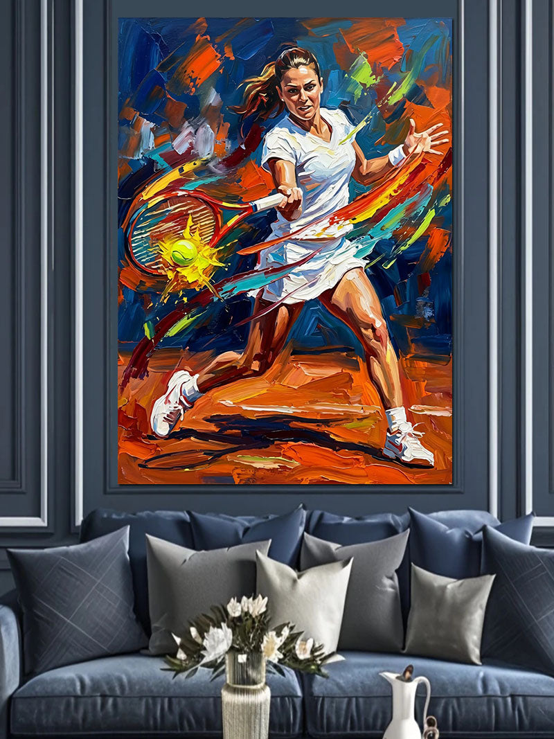 Renkli Tenis Oynayan Kadın Spor Kanvas Tablo