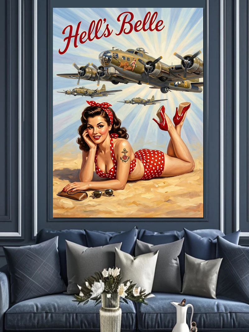 Hell's Belle Pin-Up Uçak Tablosu Kanvas Tablo