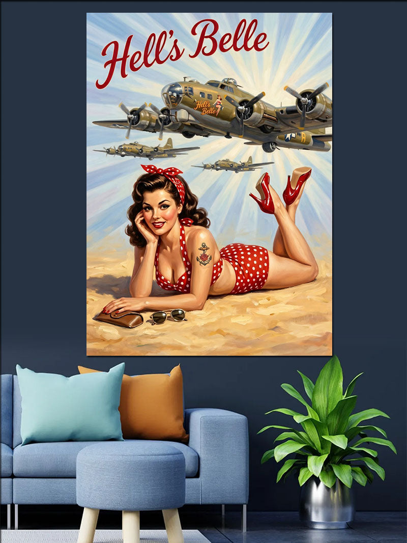 Hell's Belle Pin-Up Uçak Tablosu Kanvas Tablo