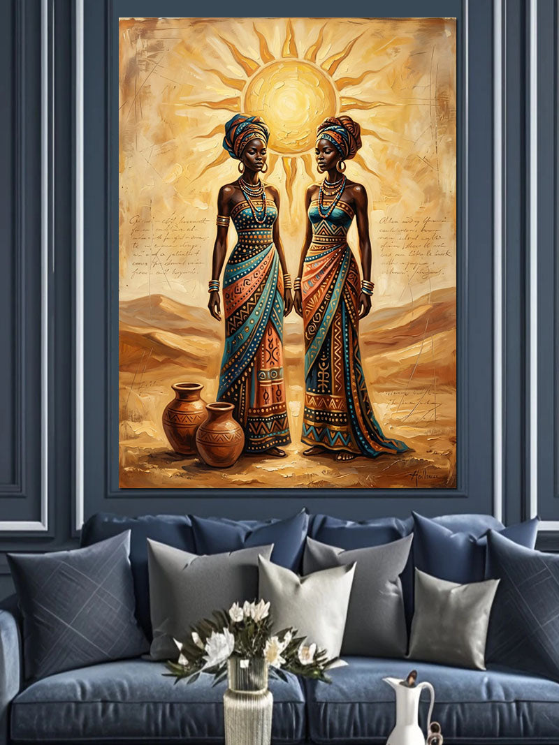 Güneşli Afrika Kadınları Çöl Manzarası Kanvas Tablo