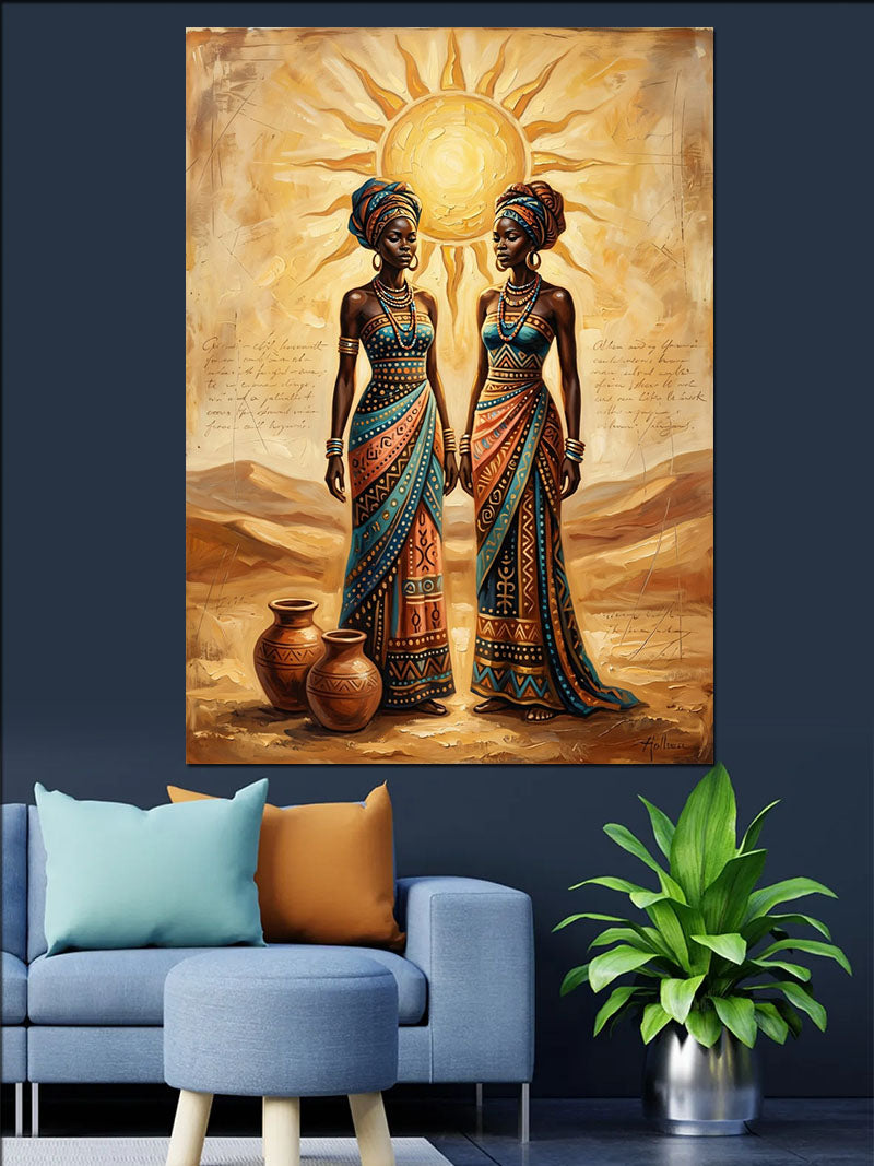 Güneşli Afrika Kadınları Çöl Manzarası Kanvas Tablo