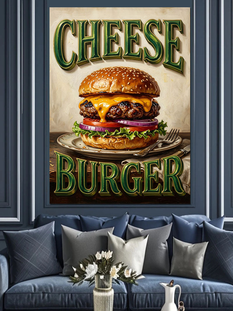Cheese Burger Vintage Poster Tablosu Kanvas Tablo