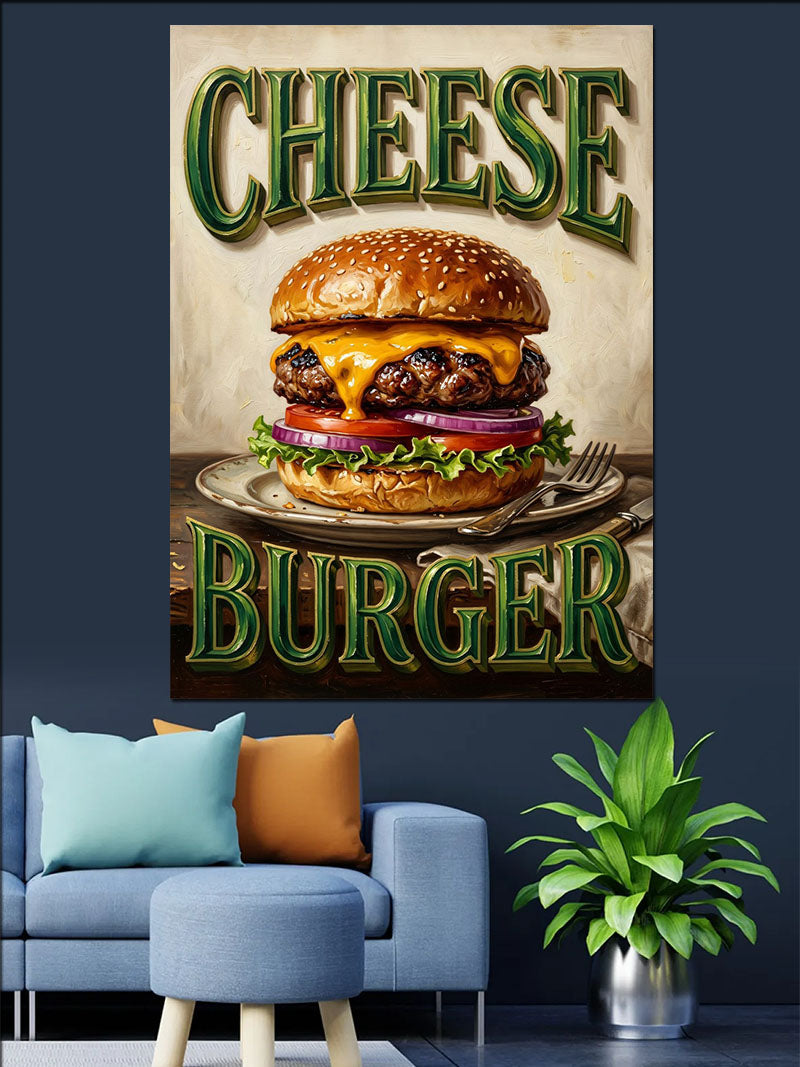 Cheese Burger Vintage Poster Tablosu Kanvas Tablo