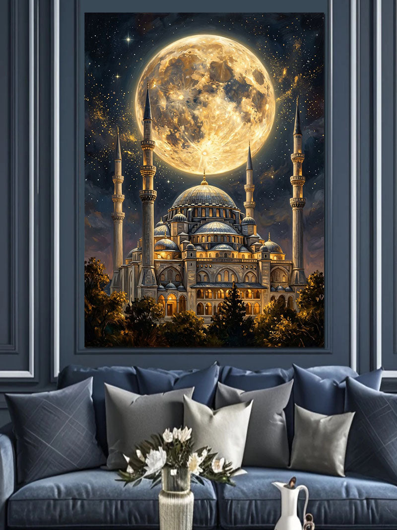 Dolunaylı Cami ve Ay Işığı Kanvas Tablo