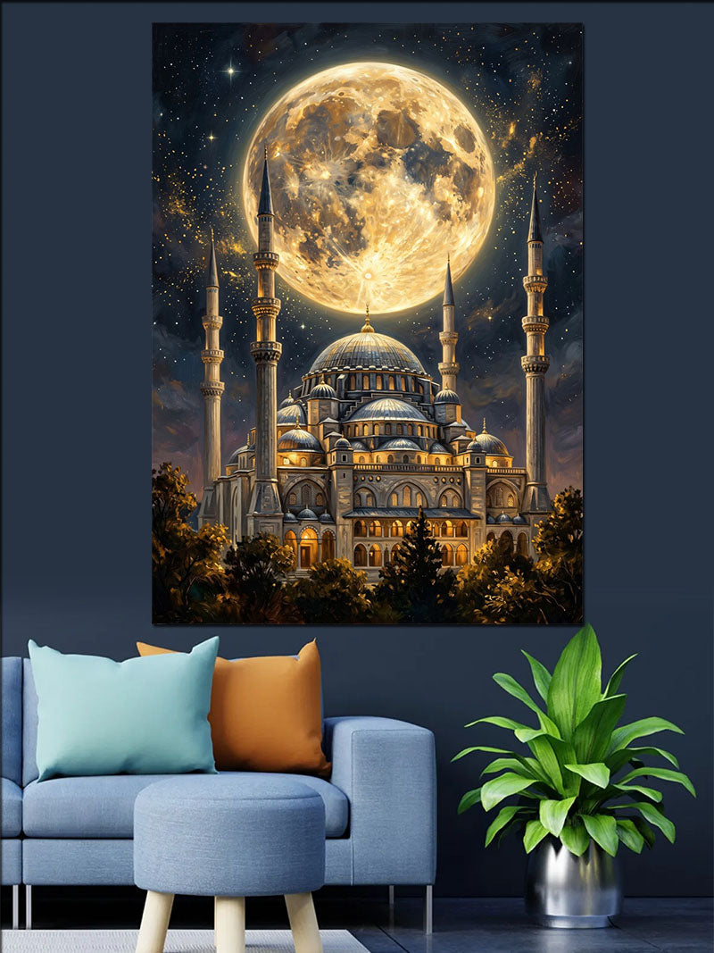 Dolunaylı Cami ve Ay Işığı Kanvas Tablo