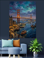 Golden Gate Gece Köprü Manzarası Kanvas Tablo