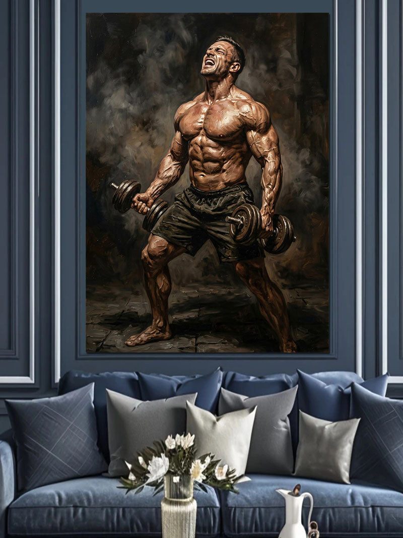 Kaslı Bodybuilder Dambıl Spor Tablosu Kanvas Tablo