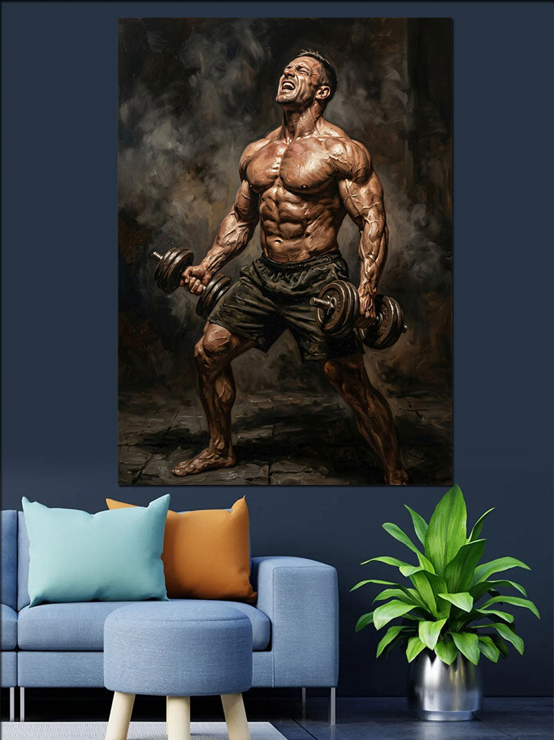 Kaslı Bodybuilder Dambıl Spor Tablosu Kanvas Tablo