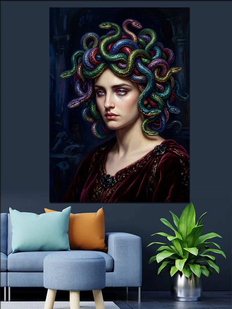 Renkli Yılanlı Medusa Kadın Portresi Kanvas Tablo