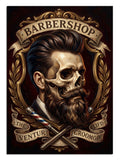 BARBERSHOP yazılı sakallı kuru kafa berber tabelası vintage tablo.