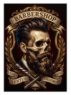 BARBERSHOP yazılı sakallı kuru kafa berber tabelası vintage tablo.