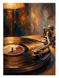 Işık altında dönen plak çalar vintage müzik tablosu.