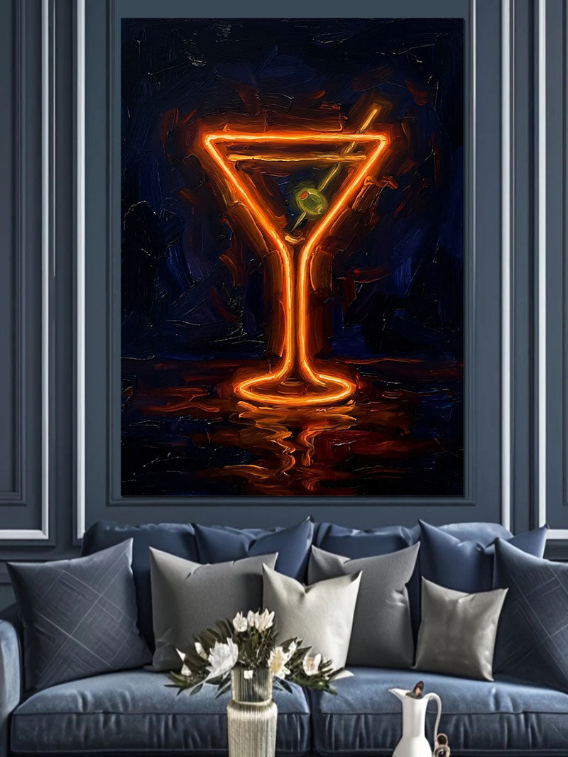 Neon Turuncu Martini Kadehi Tablosu Kanvas Tablo