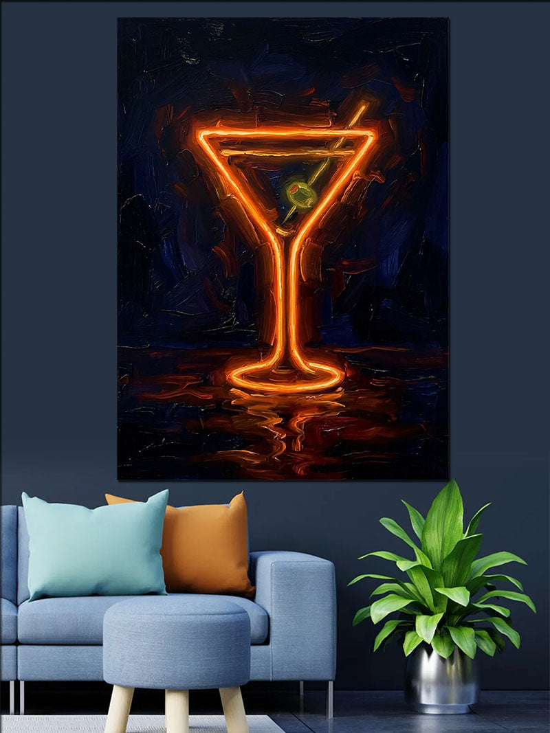 Neon Turuncu Martini Kadehi Tablosu Kanvas Tablo