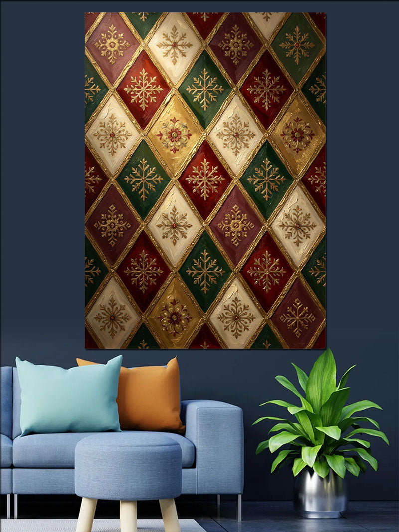 Kırmızı Yeşil Baklava Desen Duvar Kanvas Tablo