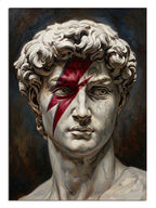 Kırmızı şimşekli antik David heykeli pop art portre tablosu.