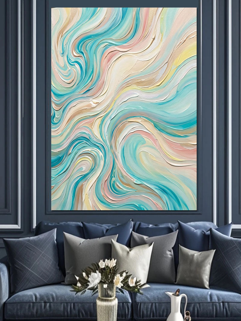 Pastel Dalgalı Soyut Doku Tablosu Kanvas Tablo
