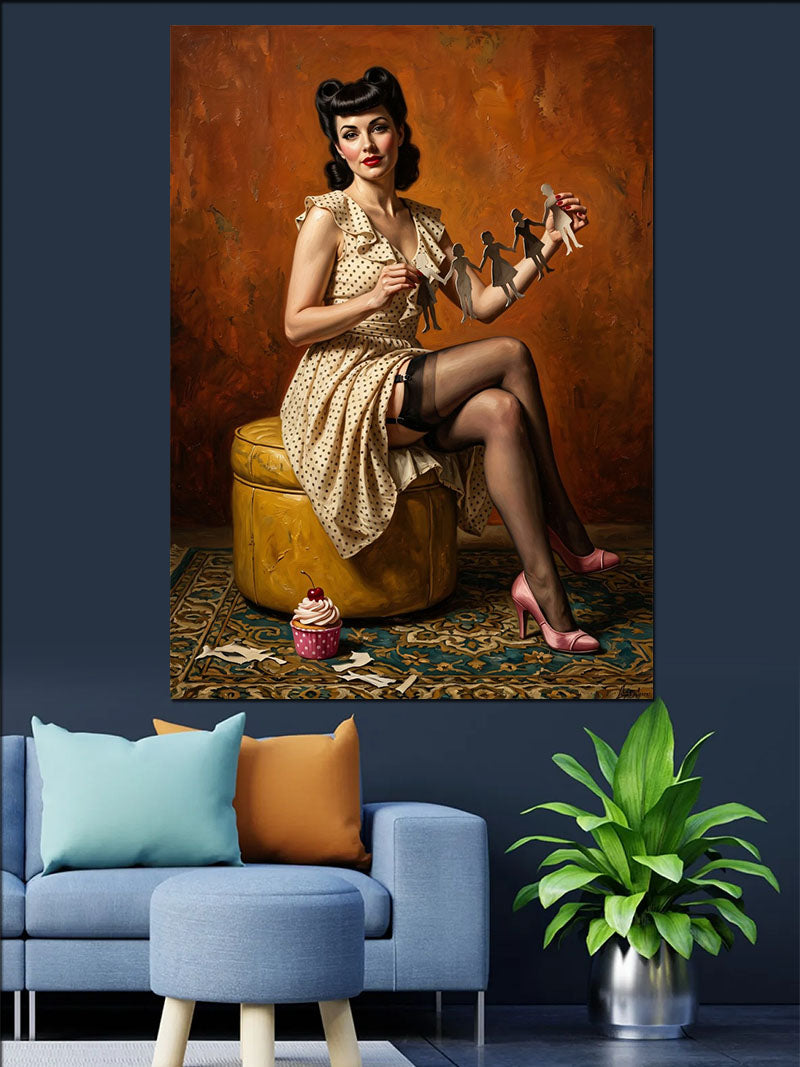 Dikiş Diken Pin-Up Kadın Tablosu Kanvas Tablo