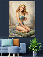 Çiçekli Mayolu Pin-Up Kız Tablosu Kanvas Tablo