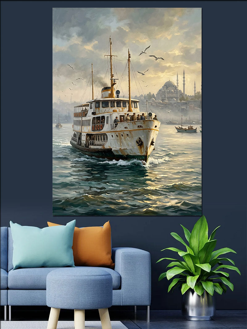 Boğazda İstanbul Vapuru Manzarası Tablosu Kanvas Tablo
