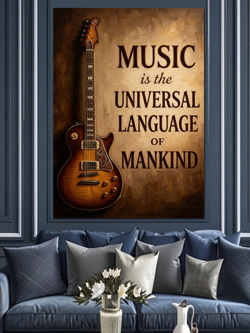 Gitar ve Müzik Yazılı Poster Kanvas Tablo