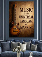 Gitar ve Müzik Yazılı Poster Kanvas Tablo
