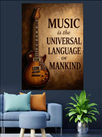 Gitar ve Müzik Yazılı Poster Kanvas Tablo