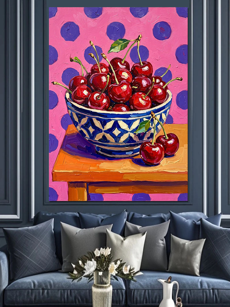 Kirazlı Kase Pop Art Kanvas Tablo