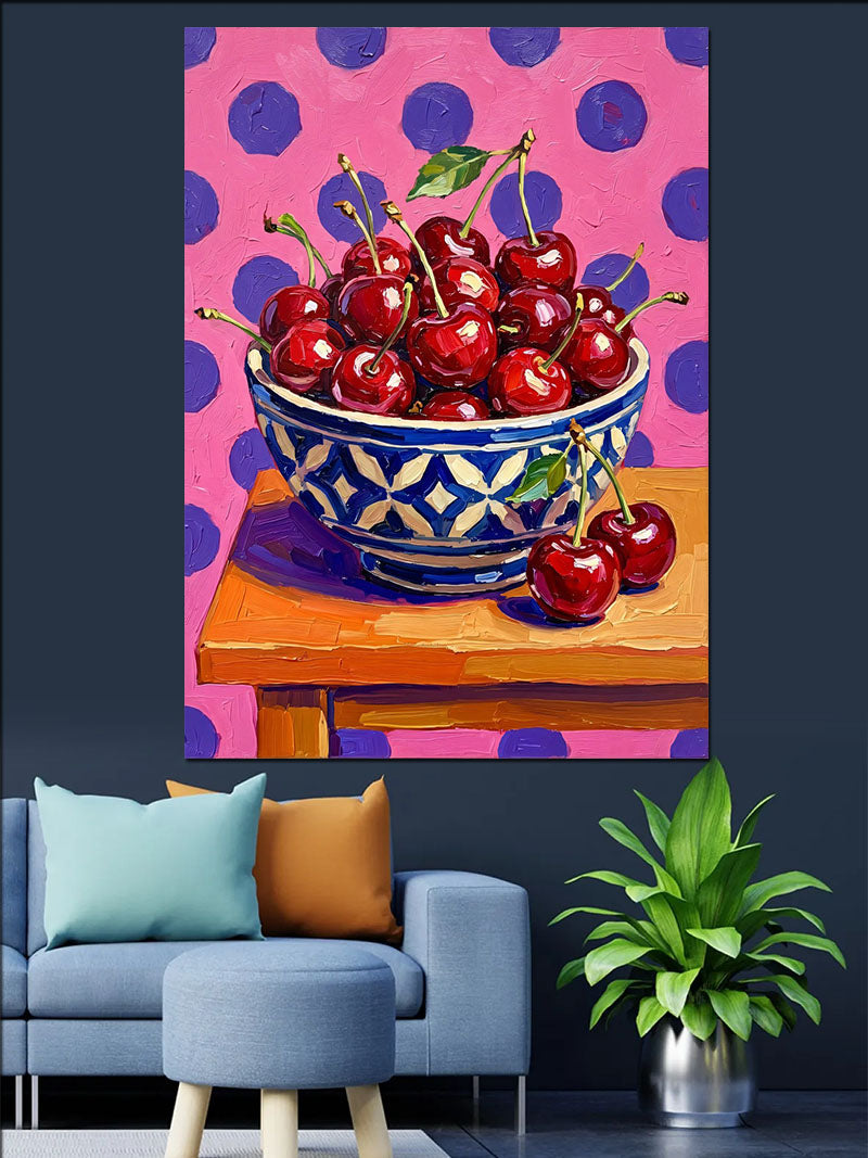 Kirazlı Kase Pop Art Kanvas Tablo