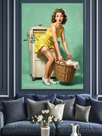 Sarı Elbiseli Çamaşırlı Pin-Up Kanvas Tablo
