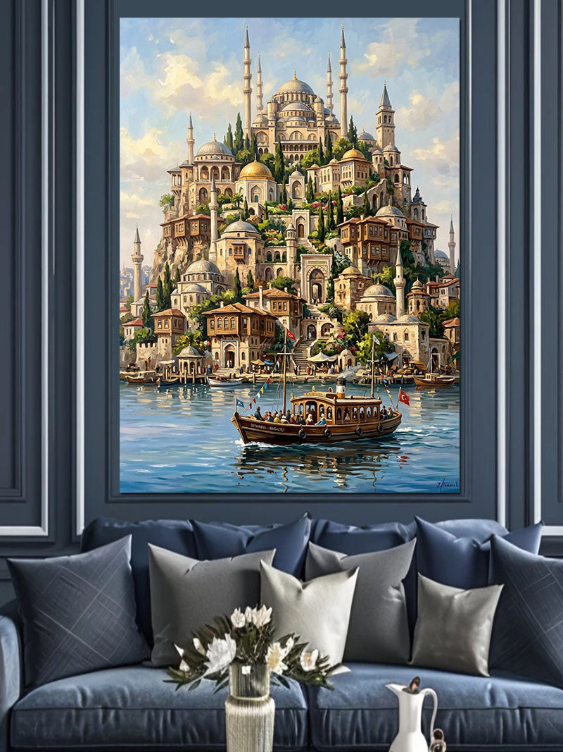 İstanbul Fantastik Şehir Tepesi Kanvas Tablo