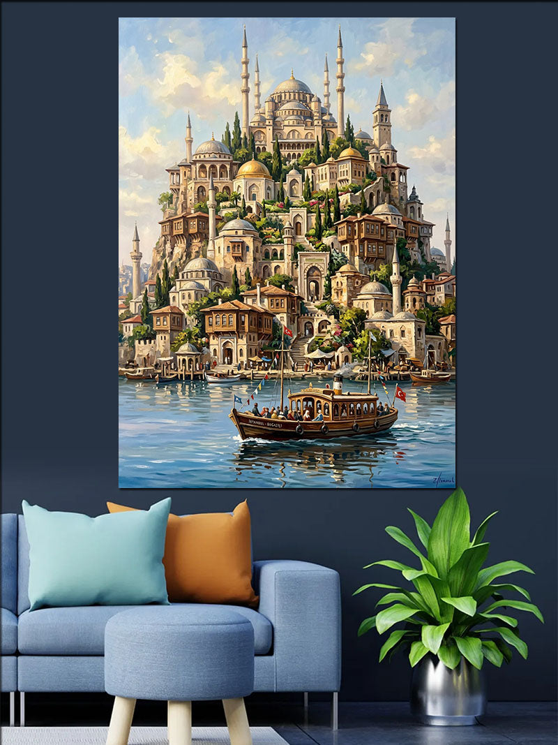 İstanbul Fantastik Şehir Tepesi Kanvas Tablo