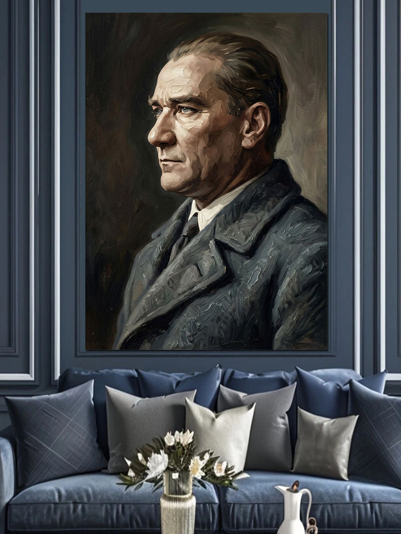 Takım Elbiseli Atatürk Yan Profil Kanvas Tablo