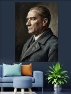 Takım Elbiseli Atatürk Yan Profil Kanvas Tablo