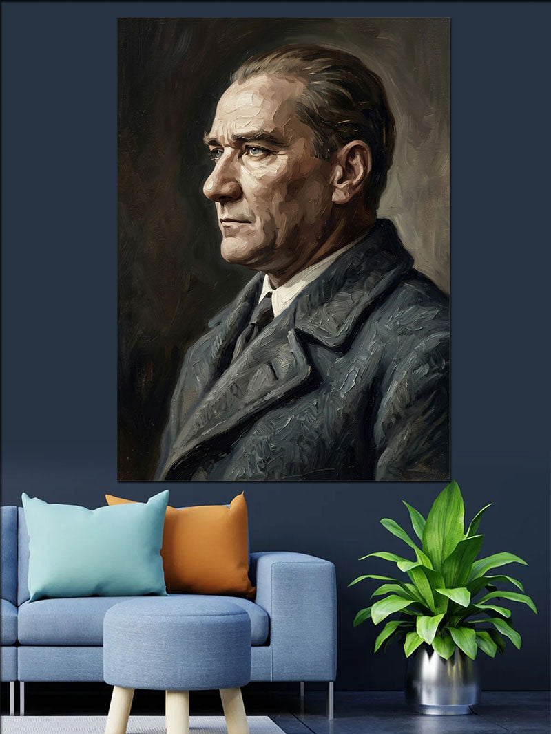 Takım Elbiseli Atatürk Yan Profil Kanvas Tablo