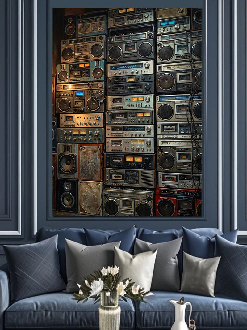 Vintage Boombox Duvarı Koleksiyon Tablosu Kanvas Tablo