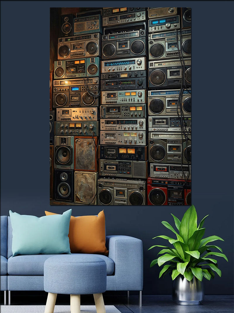 Vintage Boombox Duvarı Koleksiyon Tablosu Kanvas Tablo
