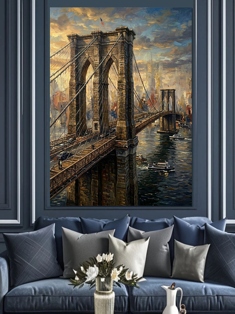 Brooklyn Köprüsü Gün Batımı Manzarası Kanvas Tablo