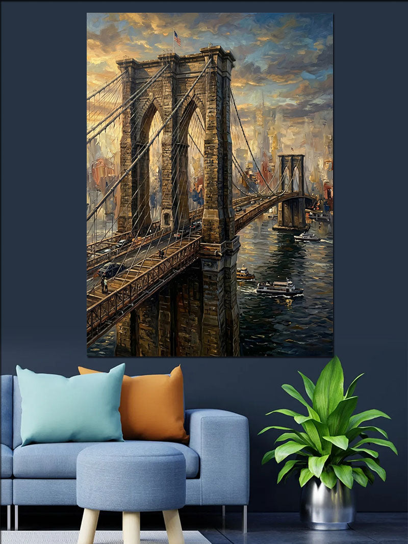 Brooklyn Köprüsü Gün Batımı Manzarası Kanvas Tablo