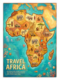 Hayvanlı Afrika haritası TRAVEL AFRICA yazılı seyahat posteri.