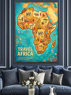 Afrika Haritası Seyahat Poster Tablosu Kanvas Tablo