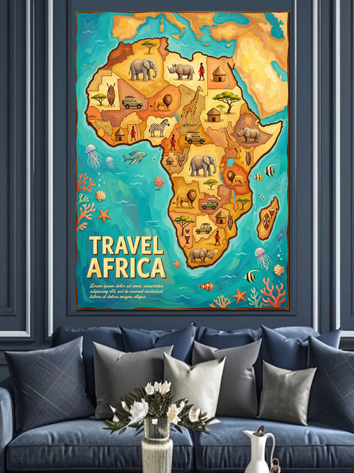 Afrika Haritası Seyahat Poster Tablosu Kanvas Tablo