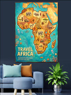 Afrika Haritası Seyahat Poster Tablosu Kanvas Tablo