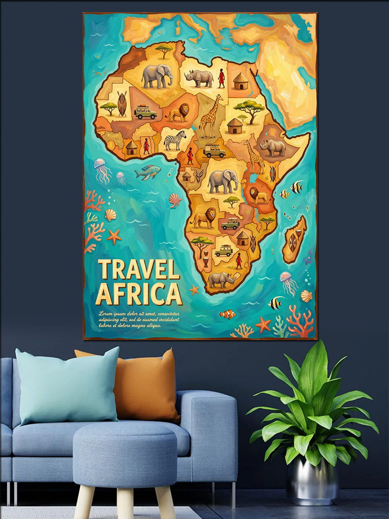 Afrika Haritası Seyahat Poster Tablosu Kanvas Tablo