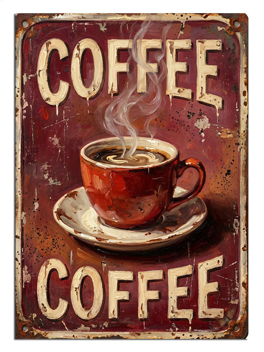 COFFEE yazılı kahve fincanı vintage tabela posteri.