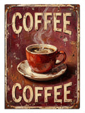 COFFEE yazılı kahve fincanı vintage tabela posteri.