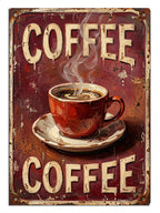 COFFEE yazılı kahve fincanı vintage tabela posteri.